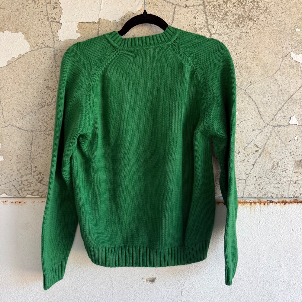 Vintage Sweater Kelly Green Cotton Knit Pullover 90s Preppy Small NEW Deadstock - Picture 2 of 6